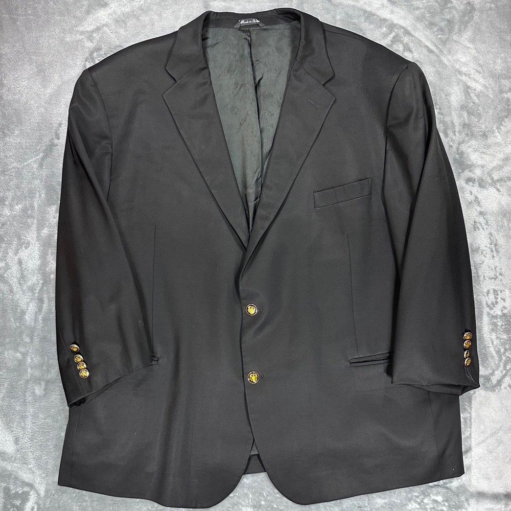 Roberto Zanieri Reda Super 100s Wool Blazer Mens Black Gold Crest Button Italy